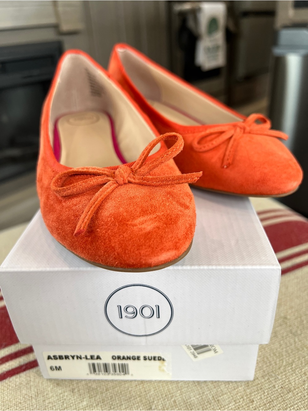 LOFT Orange Suede Bow Ballet Flats